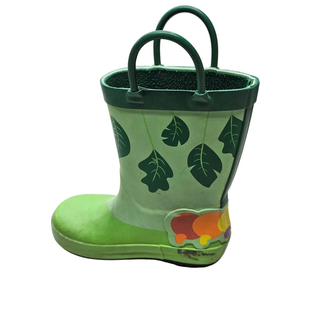 Cat & Jack‎ Kids Green Caterpillar Rain Boots Pull On Handles Size 8 Toddler